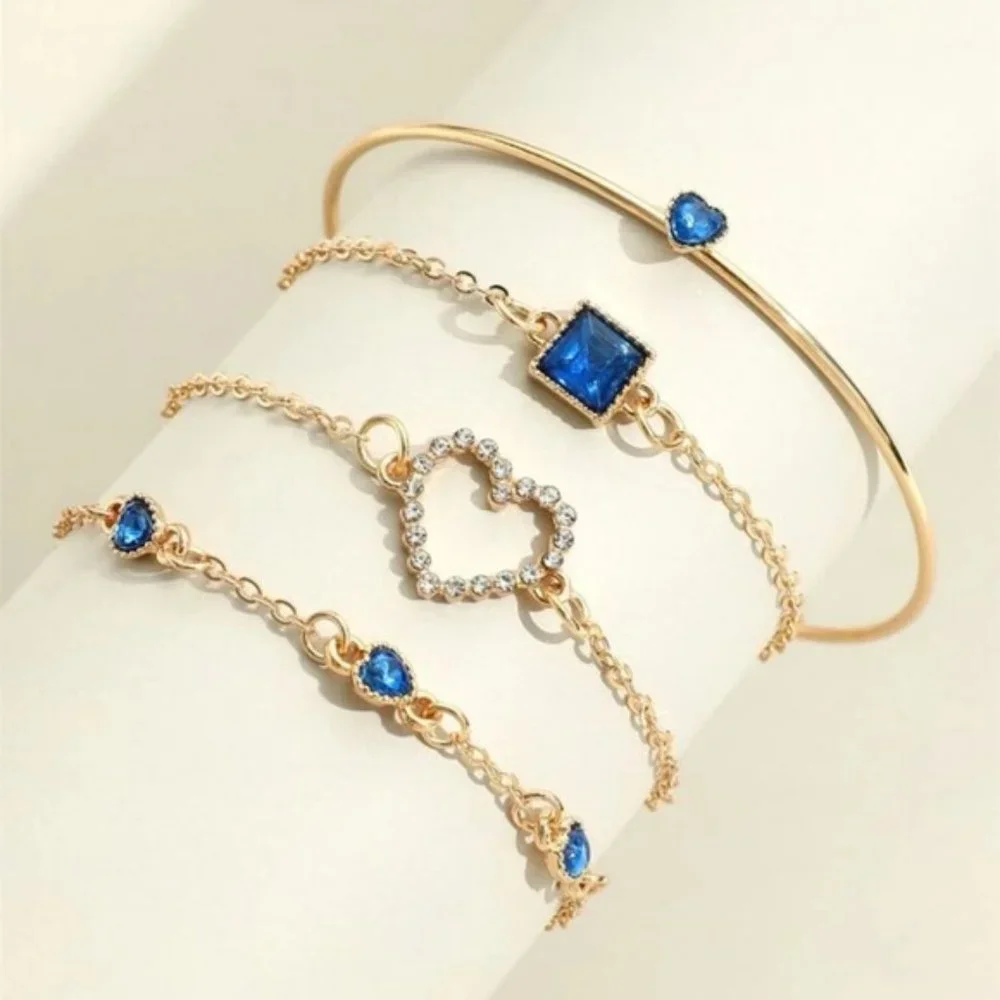 4pcs/set Rhinestone Heart Decor Bracelet For Women Jewelry Gift Wedding …